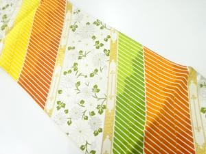 斜め縞に菊唐草模様織出し袋帯